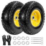 LTNICER 10" Solid Rubber Tires and Yellow Wheels 4.10/3.50-4 (10 x 3.5) Flat Free Tire with 5/8" Bearings,Heavy-Duty Replacement Tire For Gorilla Carts,Wagon,Wheelbarrow,Garden cart(2 Pack)