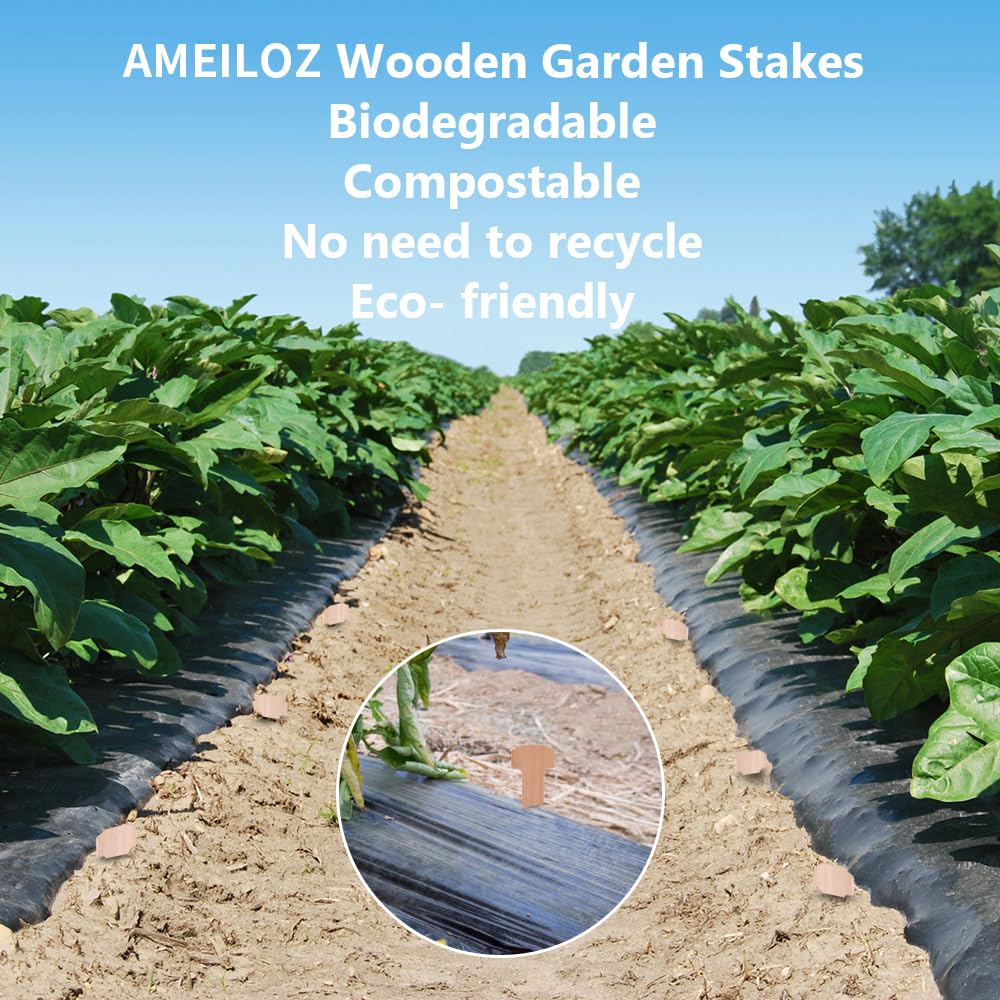 AMEILOZ 5 Inch Wooden Garden Stakes, Sturdy Wood Staples Pins Ground Stakes for Weed Barrier, Yard Lawn, Landscape Fabric