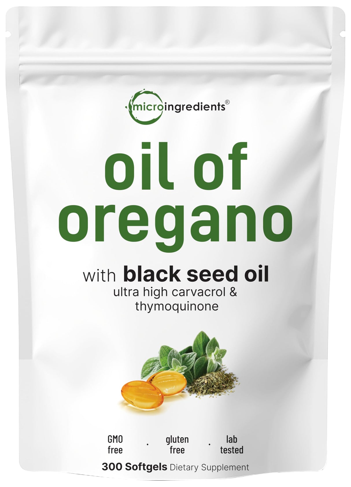 Micro Ingredients Oil of Oregano, 300 Softgel | Oregano Oil with Black Seed Oil, 4X Strength Carvacrol & Thymoquinone | Plant Based, Non-GMO | Antioxidant & Immune Support