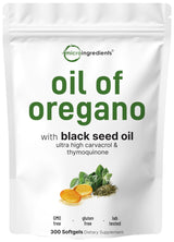 Micro Ingredients Oil of Oregano, 300 Softgel | Oregano Oil with Black Seed Oil, 4X Strength Carvacrol & Thymoquinone | Plant Based, Non-GMO | Antioxidant & Immune Support