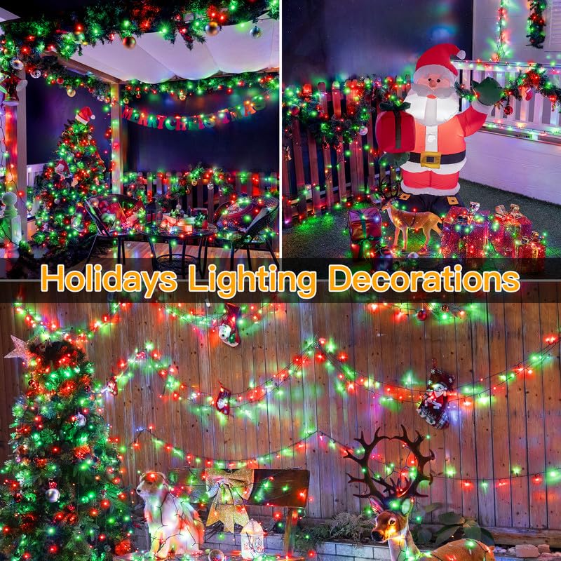 Ollny Christmas Lights, 500LED 164FT Long Christmas Tree Lights with 8 Modes Remote Timer IP44 Waterproof, Outdoor Christmas Lights for Tree House Yard Outside Xmas Decorations (Red+Green)