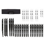 Amazon Basics Chromium Vanadium Steel Reciprocating Saw Blade Set with Organizer Pouch, Compatible For Plastic, 32-Pieces, Black & White