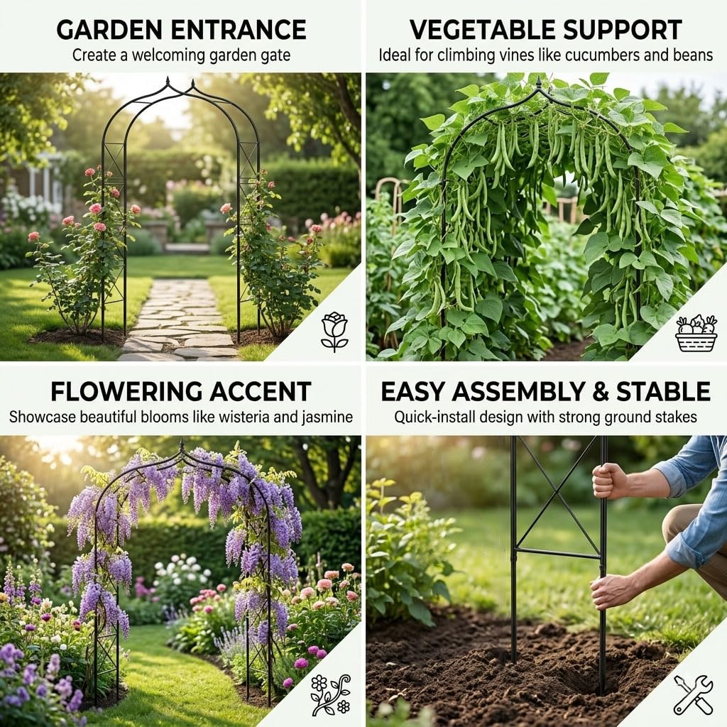 Metal Garden Arbors 8Ft Thickened Arch Trellis for Climbing Plants