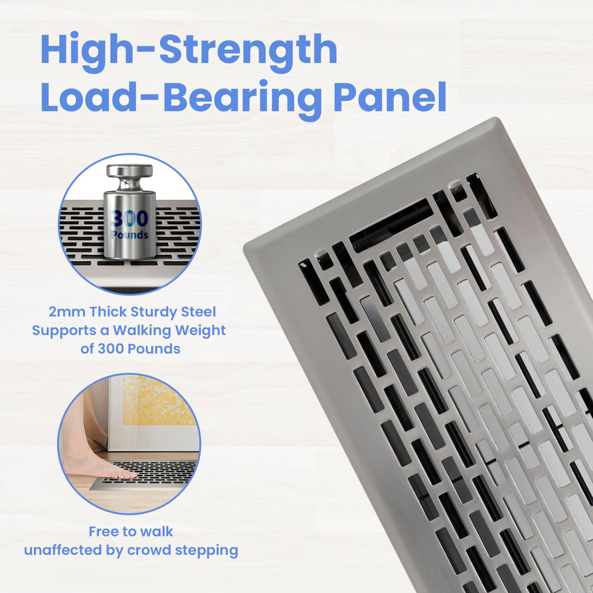 Howeall 4x10 Inches Heavy Duty Walkable Floor Register - Easy Adjust Air Supply Lever Decorative Floor Vent Covers - Boston Design Vent Covers for Home - Satin Nickel