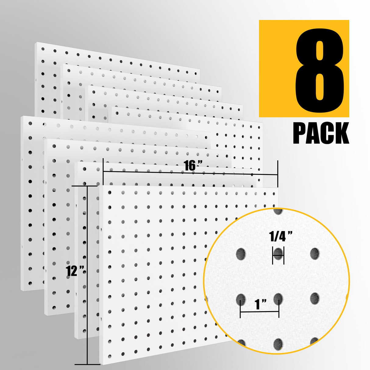 Spampur Peg Board, 8 Pack Metal Pegboard Panels with 50 Hooks, White Pegboards Wall Organizer, Peg Board for Walls Home, Garage Tool Storage, Office Organization, Craft Room,Christmas Gifts