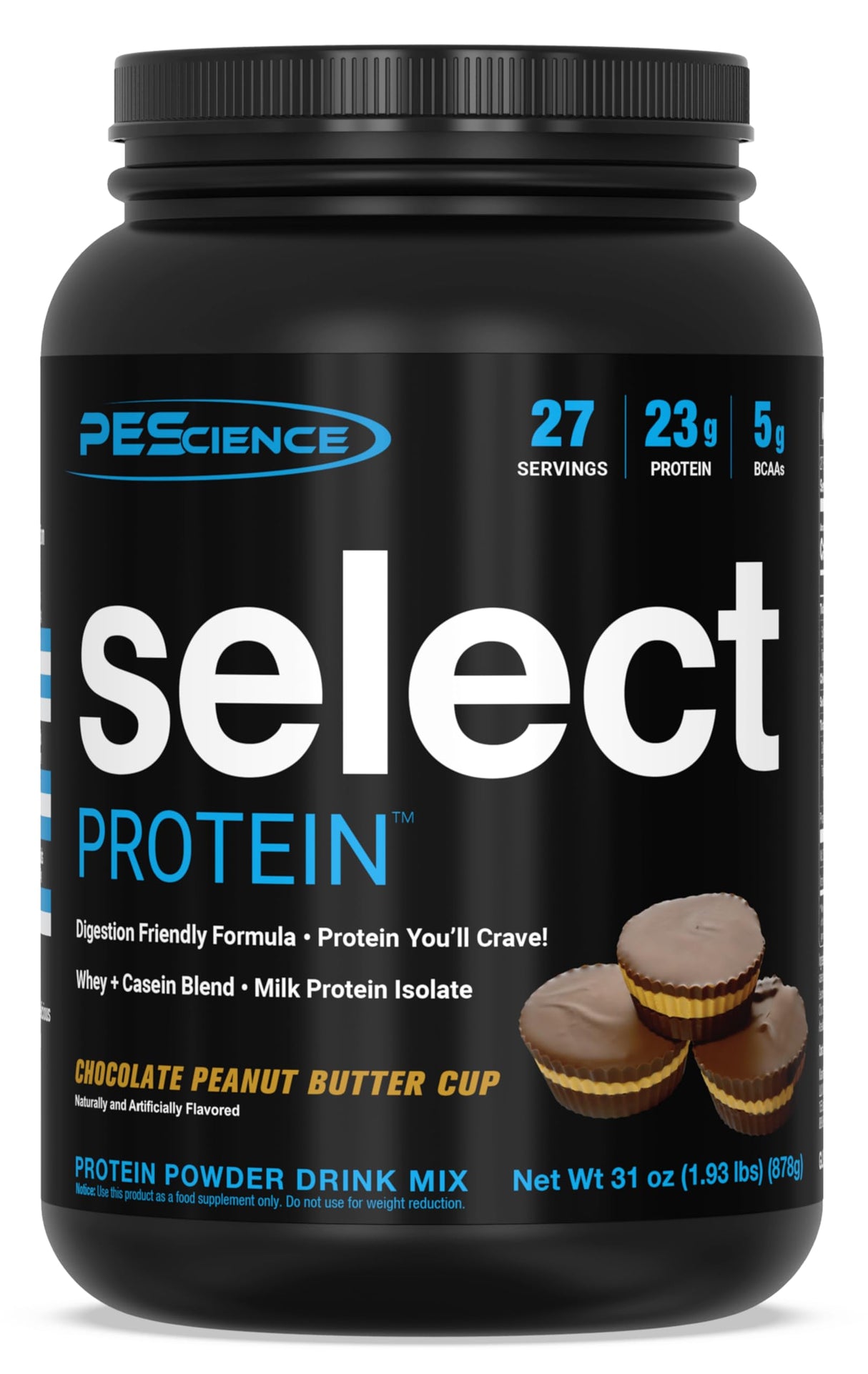 PEScience Select Protein Powder, Whey and Casein Blend, Clean Protein Powder for Women and Men, Low Calorie, Low Carb, Keto Friendly, Gluten Free, Chocolate Peanut Butter Cup, 27 Servings