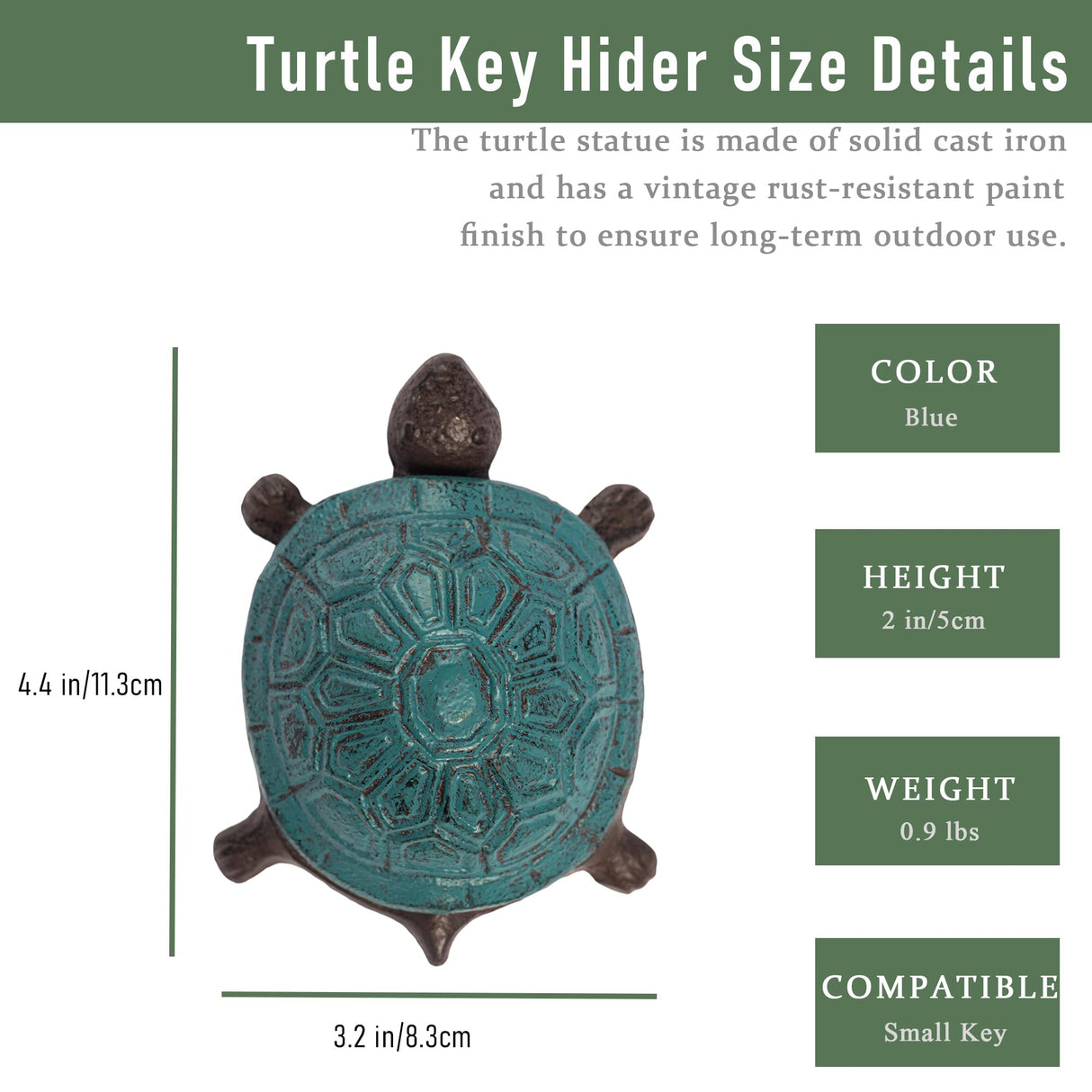 Ionela Spare Key Hiders Outside Cast Iron Turtle Hidden Key Holder for Outside Hide A Key, Antique Blue