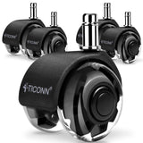 TICONN Office Chair Caster Wheels 2" Dual Wheels Set of 5 for Tile and Hardwood Floors, Universal Fit for Most Chairs (Transparent)