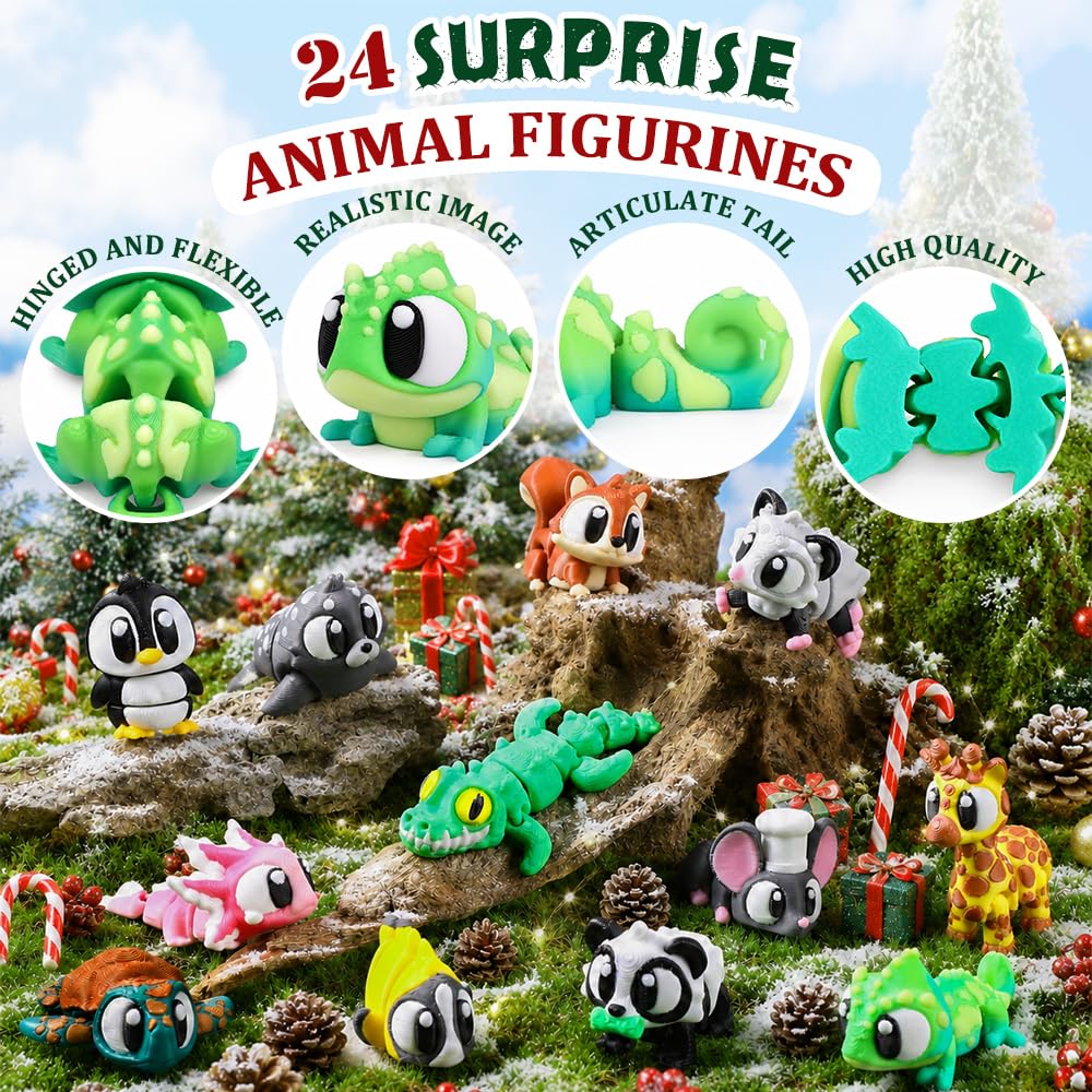 JOICEE 2026 Christmas Advent Calendar with Mini 3D Printed Animals Toys
