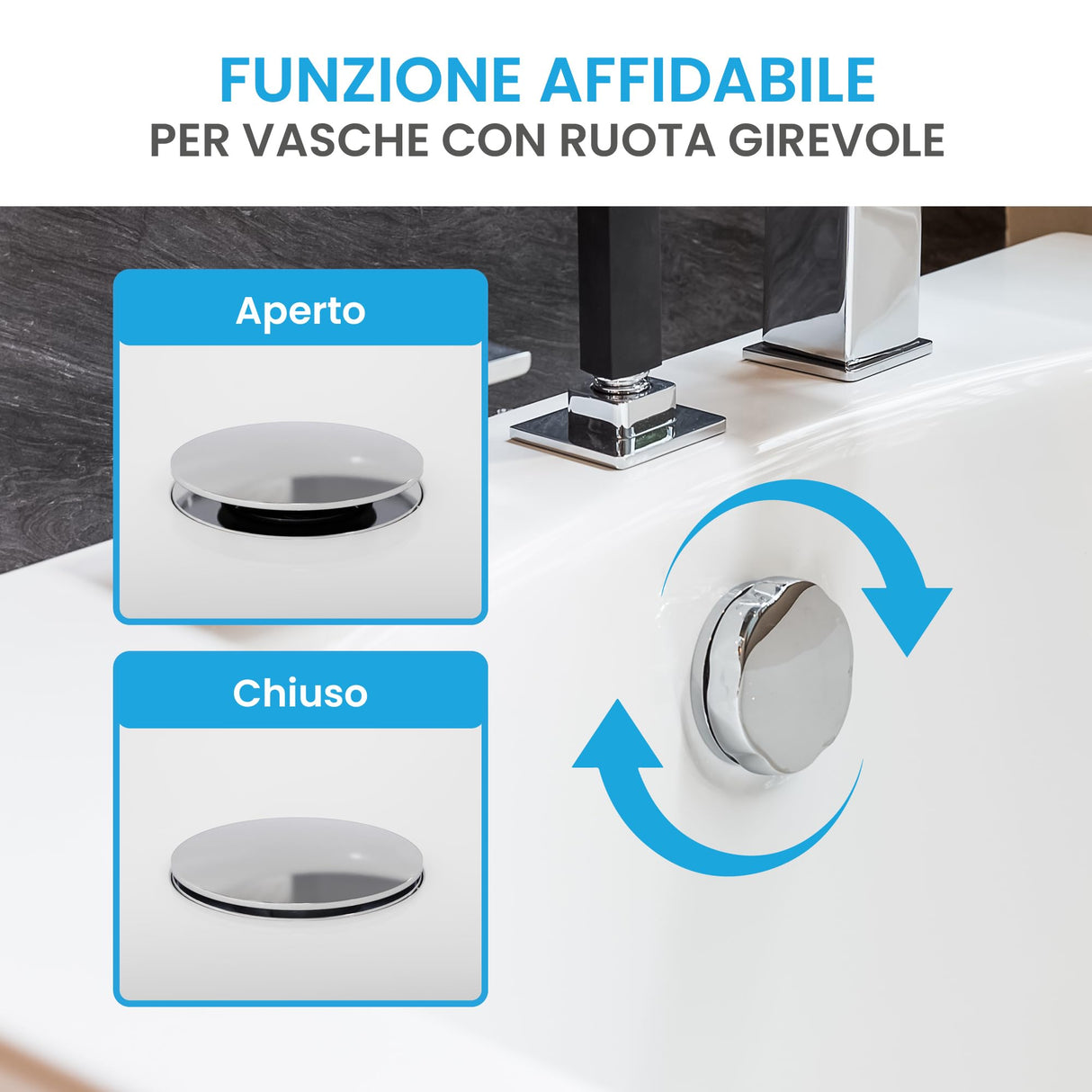 Bächlein Universal Badewannenstöpsel - Abfluss-Stopfen [PVD Gold] - inkl. Ersatzdichtung