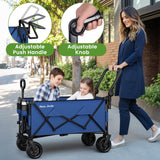 BEAU JARDIN Folding Push & Pull Beach Wagon 500 lbs Collapsible Foldable Wagons with Push Handle All Terrain Wheels Grocery Utility Camping Skiing Ice Fishing Sports Garden Wagon Cart Blue
