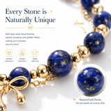 Handmade Lapis Lazuli Bracelet Natural Gemstone 14K Gold-Plated Chain Bow