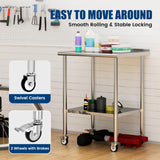 Chingoo Stainless Steel Work Table with Wheels, 24x30 Inch NSF Food Prep Table with Backsplash & Adjustable Undershelf for Commercial Kitchen, Restaurant, Garage, Outdoor BBQ