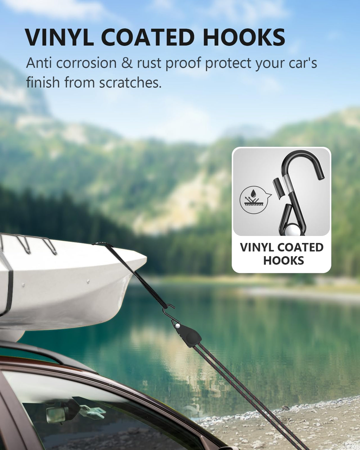 Kayak Straps Tie Downs 4 Pack, Roof Rack Straps Adjustable Ratchet Tie Down Straps with Lock S Hooks, 1/4 Inch 12 Feet Ratchet Straps Heavy Duty for Small Cargo, Kayak, Packing, Camping Gear