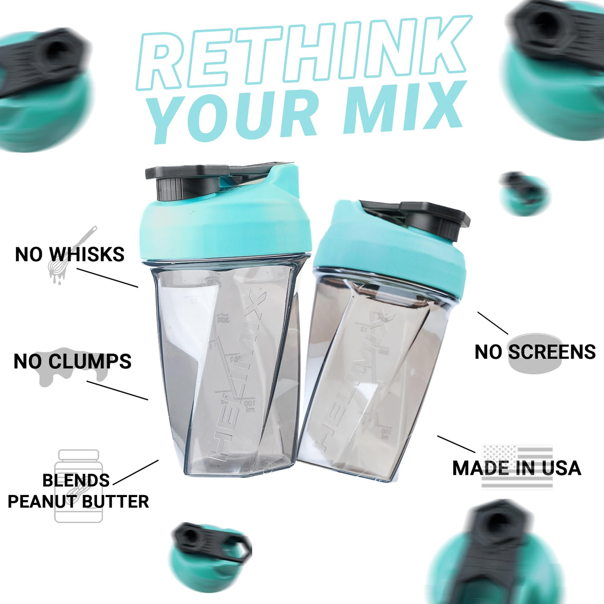 HELIMIX 1.5 Vortex Blender Shaker Bottle Holds Upto 20oz | No Blending Ball or Whisk | USA Made | Portable Pre Workout Whey Protein Drink Shaker Cup | Mixes Cocktails Smoothies Shakes | Top Rack Safe