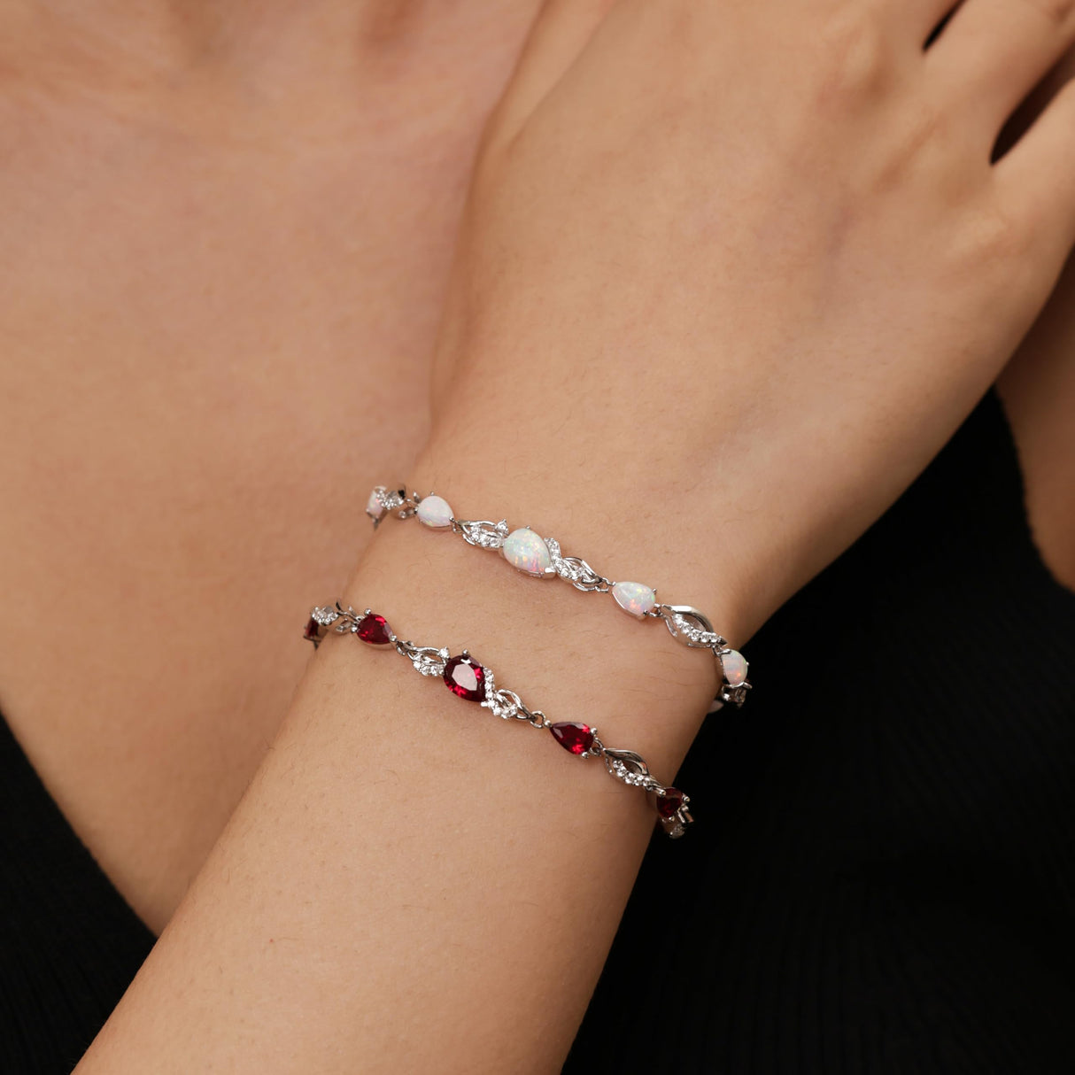 FANCIME July Birthstone Teardrop Ruby Tennis Bracelet for Women, Sterling Silver 9x7mm main Gemstone Bolo Adjustable Chain Bracelet Fine Jewelry Birthday Gifts for Women Mom Wife Her