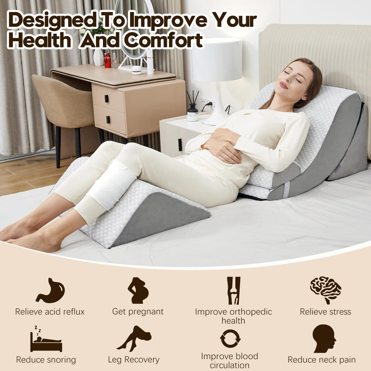 PIASHJOY 4pcs Wedge Pillow Set for After Surgery,Bed Wedge Pillows for Sleeping,Post Surgery Recovery， 45 Degree Wedge Pillow for Acid Reflux Relief and Anti-snoring，