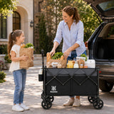 Navatiee 165L Collapsible Folding Wagon, Large Foldable Wagon with Silent All-Terrain Wheels, 330Lbs Heavy Duty Utility Grocery Cart for Camping Shopping Outdoor, Black