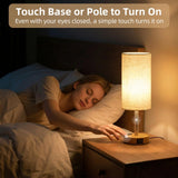 Fitfull Table Lamp for Nightstand, High-Sensitivity Touch, 3-Level Dimmable Bedside Lamp with AC Outlet | USB | and USB-C, Ideal Night Stand Lamp for Bedroom, Reading, Living Room(Warm&Wooden)