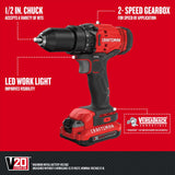 CRAFTSMAN V20 MAX Cordless Drill Driver and Impact Driver Set, Power Tool Set with 2 Batteries and Charger, LED Work Light, 2 Bits, Bag (CMCK200C2)