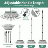 Jesosia Garden Rake for Leaves with Leaf Bag & Gloves - 65 Inch Adjustable 25 Tines Metal Rake Set with 72 Gallon Reusable Yard Waste Bags for Gardening Lawns Outdoor Camping Shrub Grass Bush