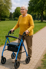 Lightweight Folding Steel Rollator Walker with Seat FSA/HSA Eligible – 6” Wheels, Locking Hand Brakes, Adjustable Handles (31"-35"), 300 lb Capacity, Padded Seat – Light Blue Mobility Aid for Seniors