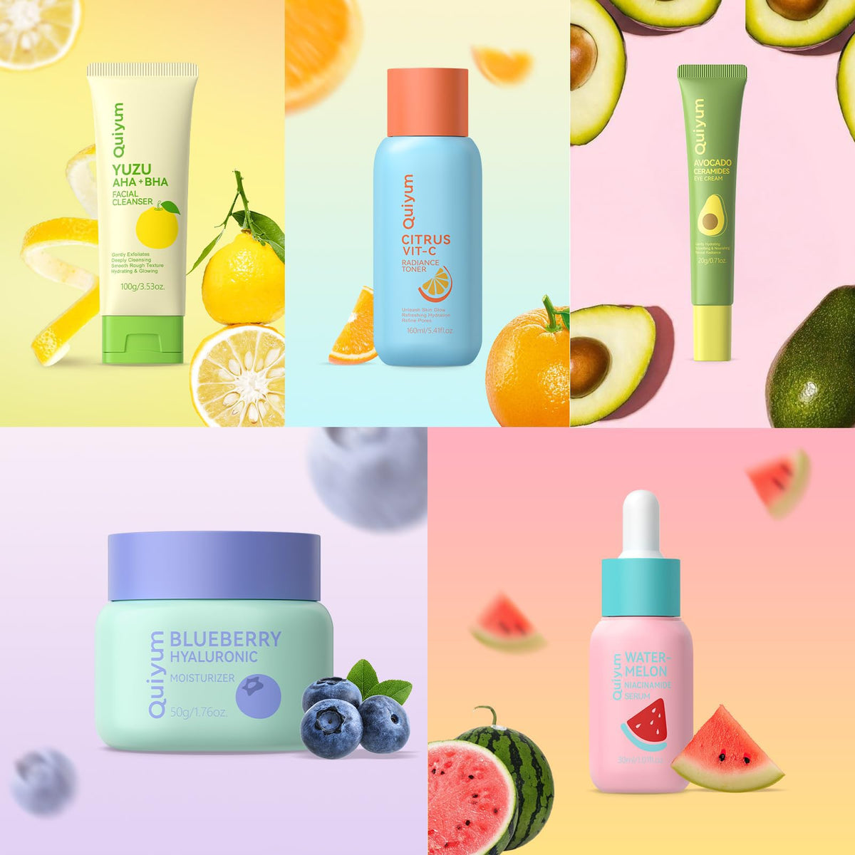 QUIYUM Fruit Skincare Set for Teen Girl, 5 Daily Routine Beauty Skin Care