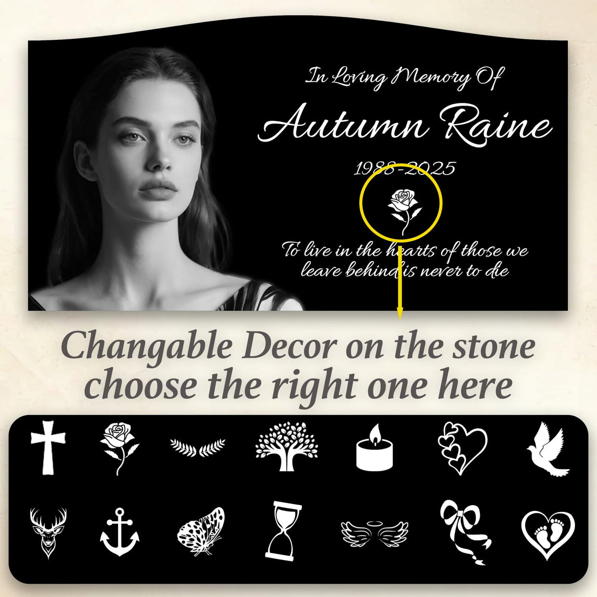 WANGYOU Personalized Granite Memorial Stone with Photo - Custom Headstones for Graves, Grave Markers for Cemetery for Humans & Pets, Laser Engraved Black Tombstone Outdoor Garden Plaque