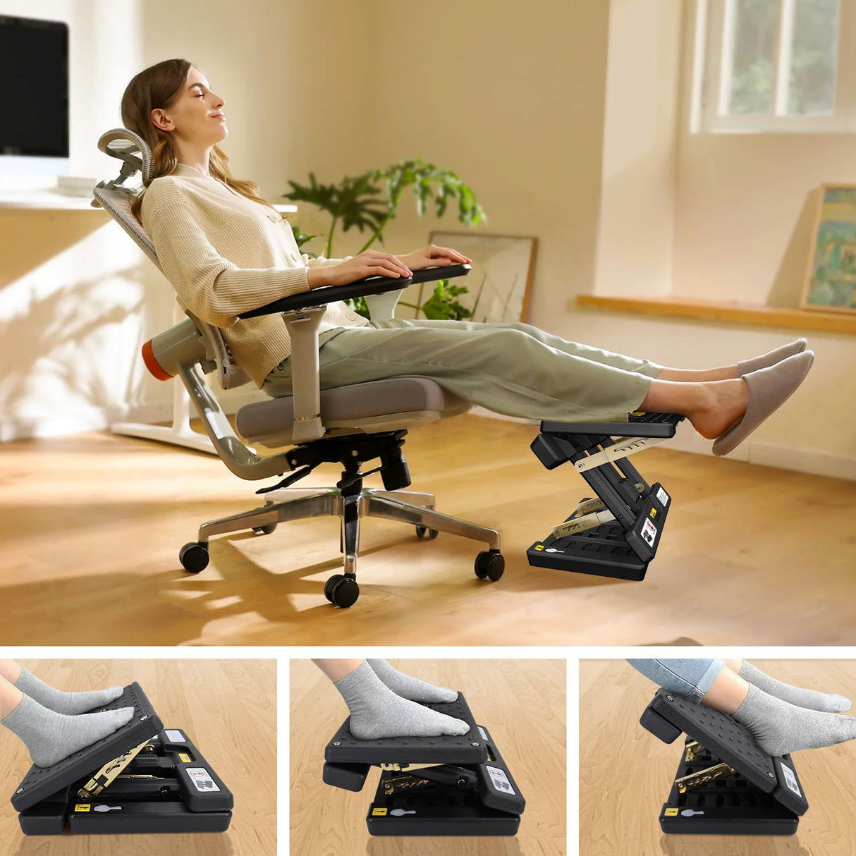 Arejonner Foldable Foot Rest, 12 Modes Adjustable Ergonomic Foot Rest for Office, Yellow