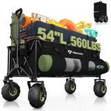 HIKEMOON 400L Large Beach Collapsible Wagon with Balloon Wheels, Black