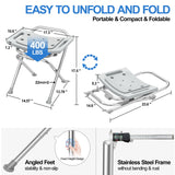 UGarden Folding Shower Chair Seat, 17.5" Stainless Steel Small Shower Chair for Inside Shower with Pad, 400lbs Portable Travel Shower Stool, Safety Anti-Slip Bath Chair for Seniors, Disabled, Gray