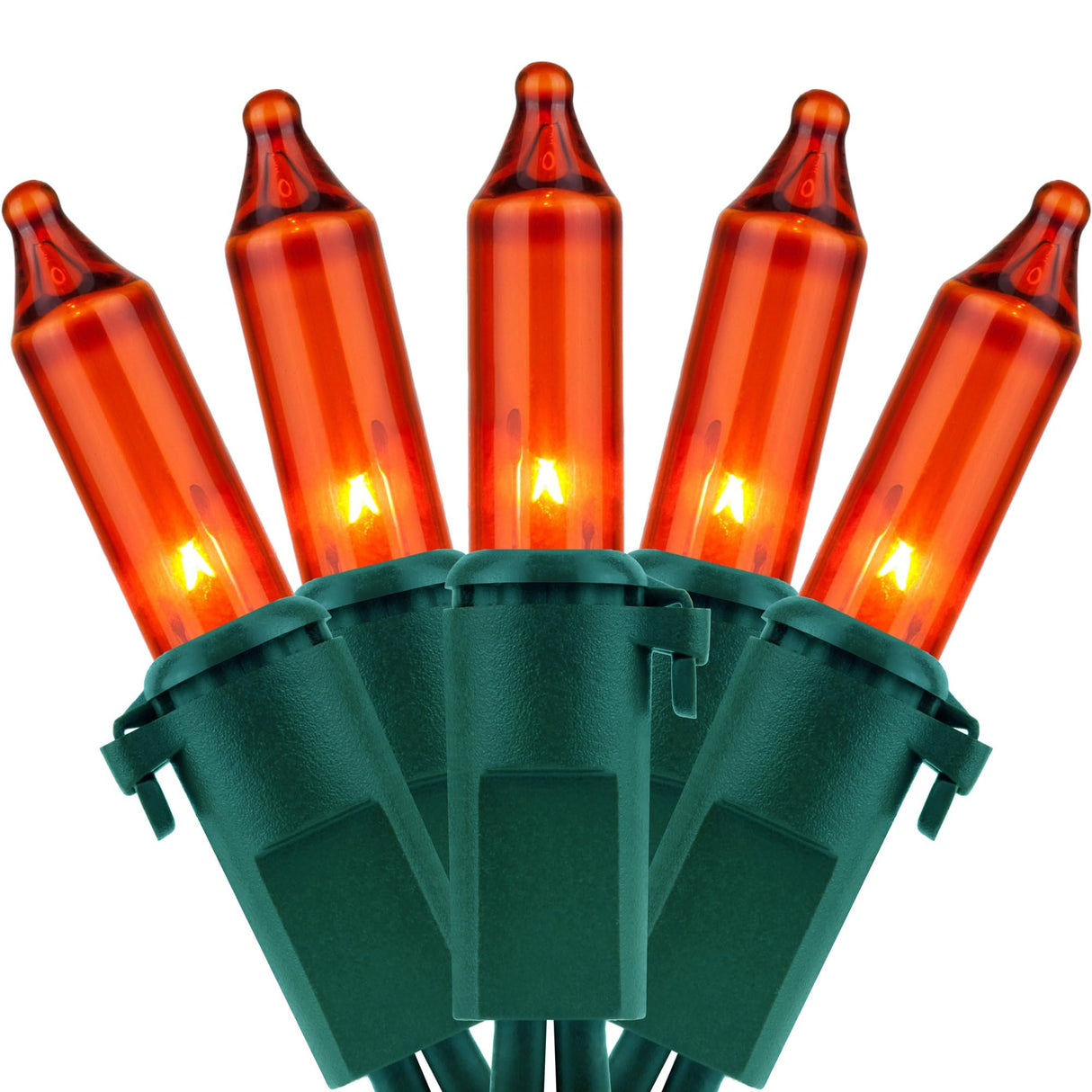 YULETIME 200 Orange Christmas Lights, Pack of 2 Sets 33 Feet 100 Count UL Certified Incandescent String Lights (Orange - Green Wire)