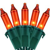 YULETIME 200 Orange Christmas Lights, Pack of 2 Sets 33 Feet 100 Count UL Certified Incandescent String Lights (Orange - Green Wire)