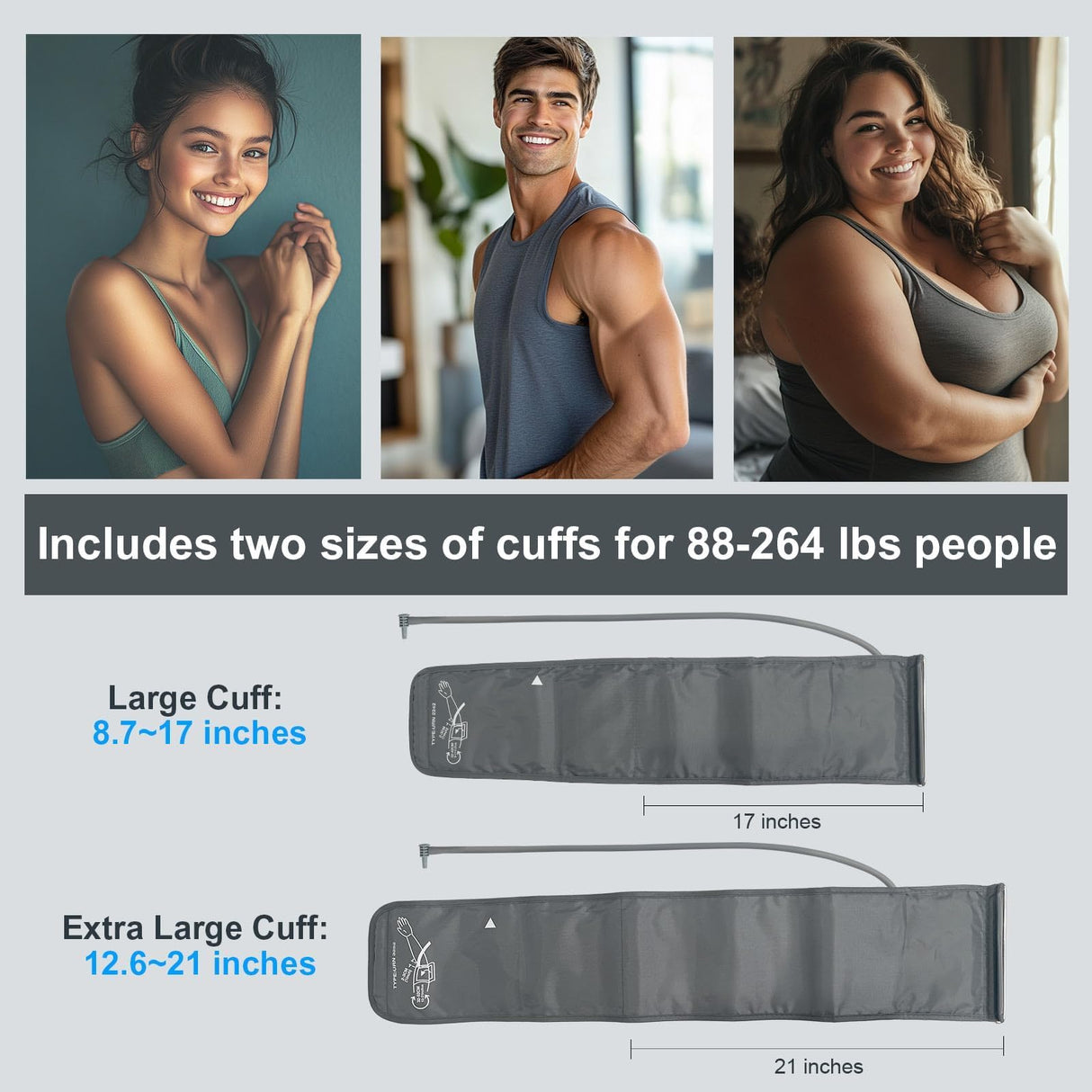 Accurate Digital BP Machine - Automatic Blood Pressure Monitor with XL Cuff (13-21") & M/L Cuff (9-17") for Big/Medium Arms, Large Backlit LCD Display, 360° Adjustable & Portable for Adults