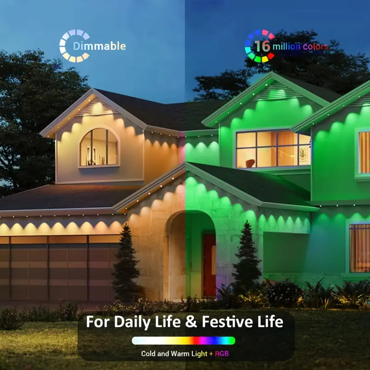 Sxlofty 65.6FT Permanent Outdoor RGB Lights,IP67 Waterproof Smart LED Eaves Lights with App/Remote Control,for Christmas and All Holiday Decor,Daily and Accent Lighting,House Roof and Garden Lighting
