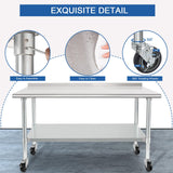 HARDURA Stainless Steel Table 24 x 72 Inches with Wheels Casters NSF Heavy Duty Commercial Prep Table with 2” Backsplash and Adjustable Undershelf for Restaurant Kitchen Home and Hotel