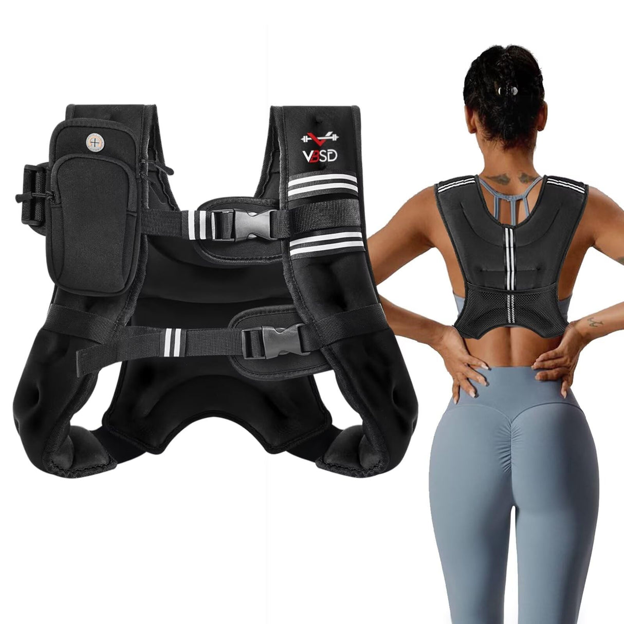 VBSD Weighted Vest for Women Men, 16lb Weight Vest with Reflective Stripe, Body Weight Vests Adjustable for Strength Training, Running, Walking, Workout, Jogging, Fitness
