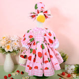 Strawberry Porch Goose Outfits Summer Lolita Goose Outfit Cute Lawn Goose Clothes with Hat Basket Strawberry Geese Accessories Fits 23" Cement Plastic Goose Statue for Outdoor Garden Yard Patio Decor