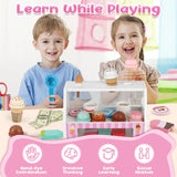 Dreamon Ice Cream Counter Playset for Kids, 38 PCS Wooden Ice Cream Set Shop for Toddlers 3-5, Toddler Pretend Play Toy, Christmas Birthday Gift for Boys and Girls