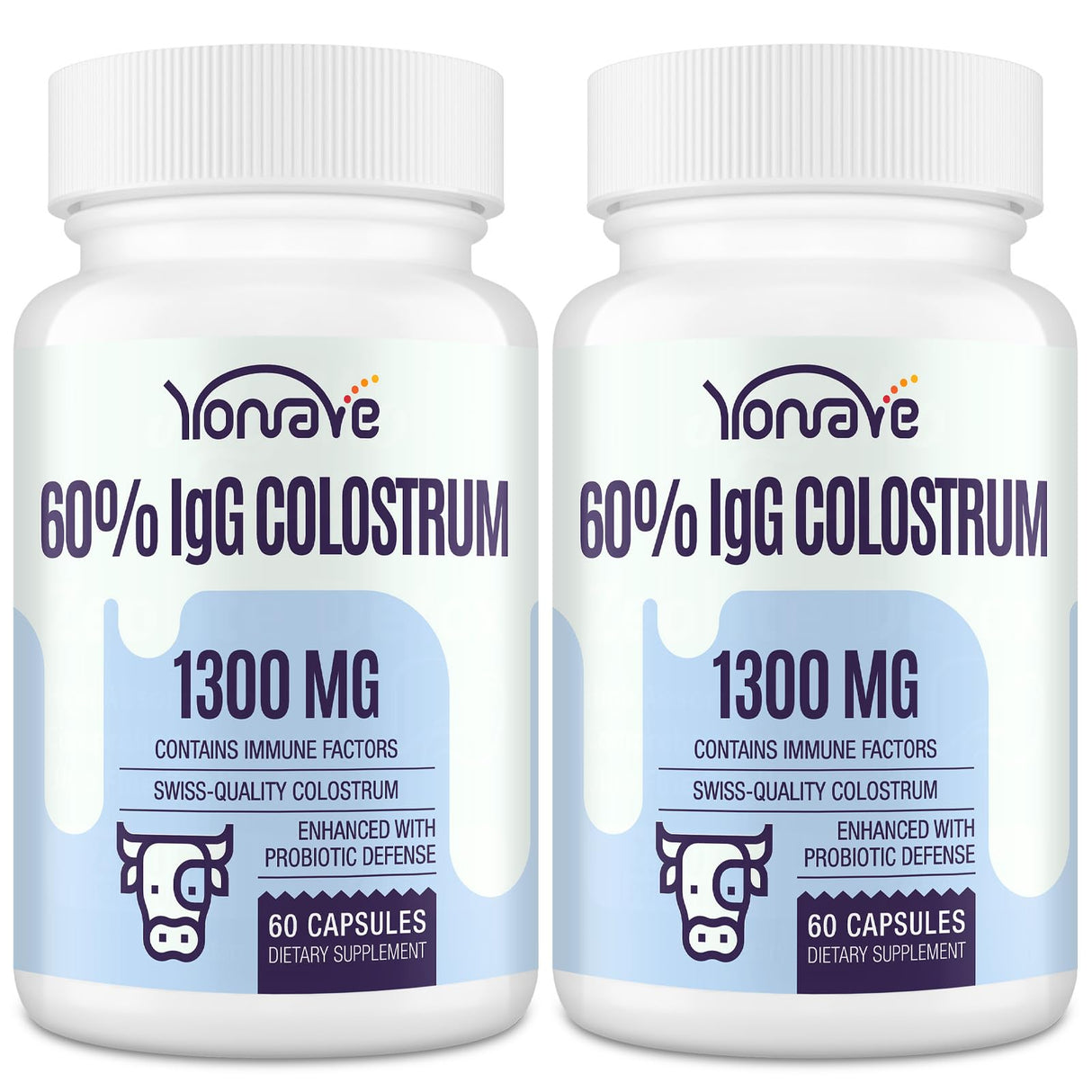 Yonrave Bovine Colostrum Capsules Supplement 1300mg - Extra High 60% IgG Bovine Colostrum - Gut, Bone, Exercise, Immune - 120 Capsules