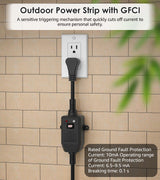 CCCEI GFCI Outdoor Power Strip Weatherproof with 8 AC, Waterproof Extension Cord with Multiple Outlets, Wall Mount Surge Protector Flat Plug, Christmas Exterior Garden, Yard, 15FT, Yellow.