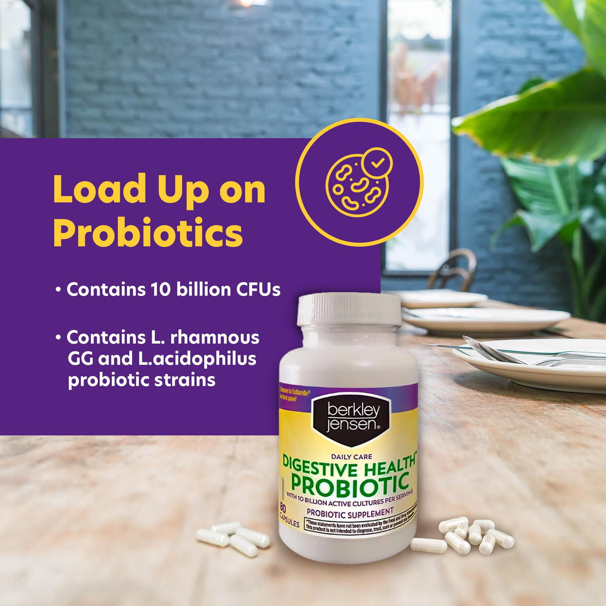 berkley jensen Daily Care Digestive Health Probiotics for Women & Men - Advanced Formula with Lactobacillus Rhamnosus GG & Lactobacillus Acidophilus - for Immune Support & Gut Health - 80 Capsules