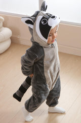 DarkCom Unisex Baby Animal Onesie Toddler Hooded Romper Halloween Cosplay Grey Raccoon Costumes Kids' Christmas Gifts 6-12 Months