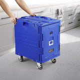 VEVOR Insulated Food Pan Carrier, 95 Qt Hot Box for Catering, LLDPE Food Box Carrier w/One-Piece Buckle, Front Loading Food Warmer w/Handles, End Loader w/Wheels for Restaurant, Canteen, etc. Blue