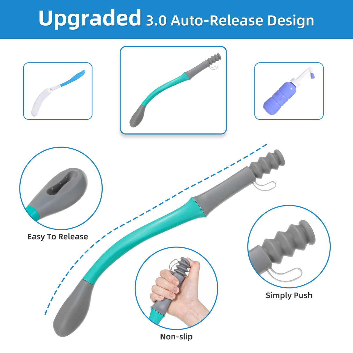 Toilet Aids Set for Wiping - Long Handle Butt Wiper for People Overweight, Elderly and Disabled, Bottom Buddy Wiping Aid for Bathroom ( 4PCS Personal Hygiene Kit )