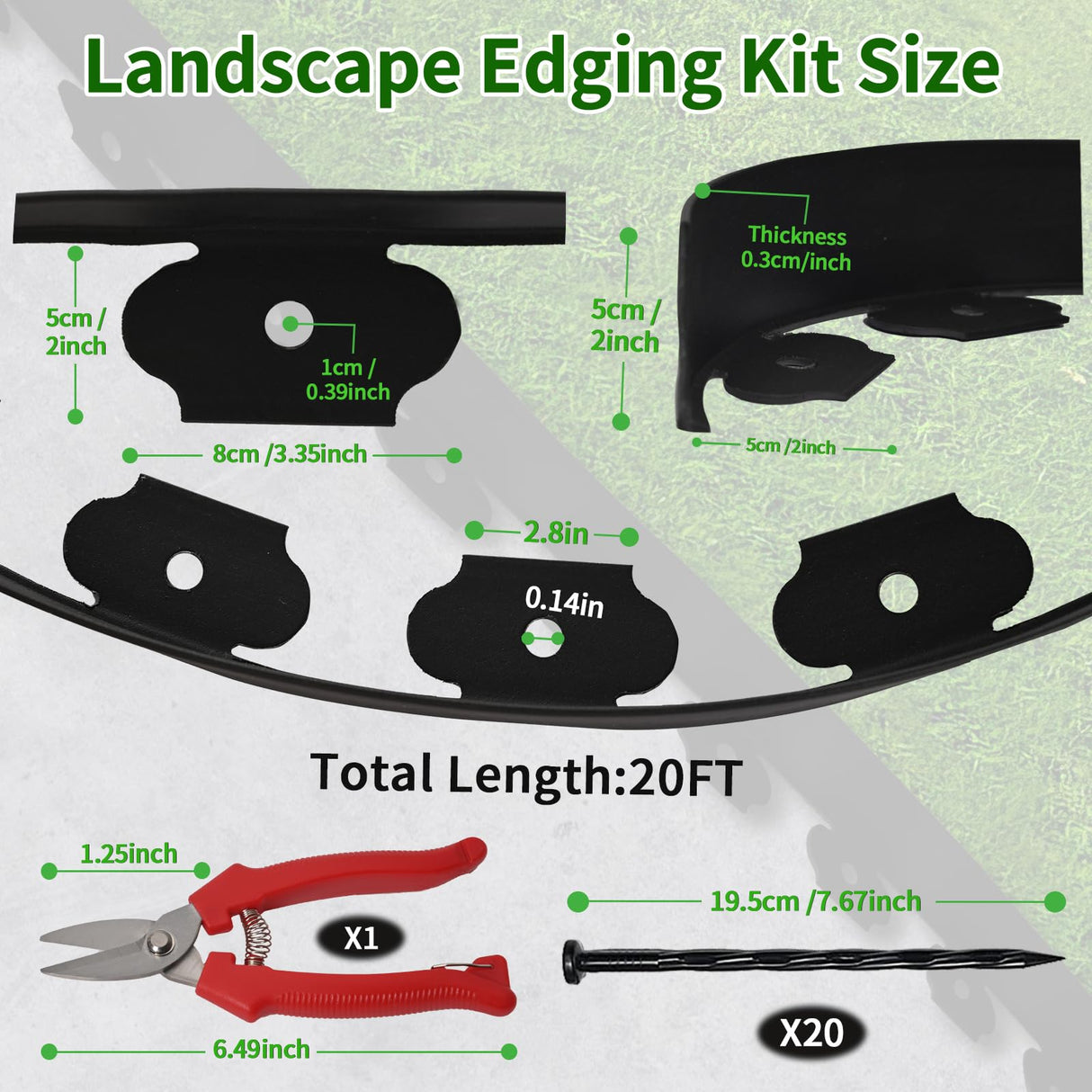 Landscape Edging Border Kit, No Dig Garden Edging Border 60ft 2in Tall with Scissors and 60 Spikes for Landscaping Border Edging Flower Bed Edging Borders