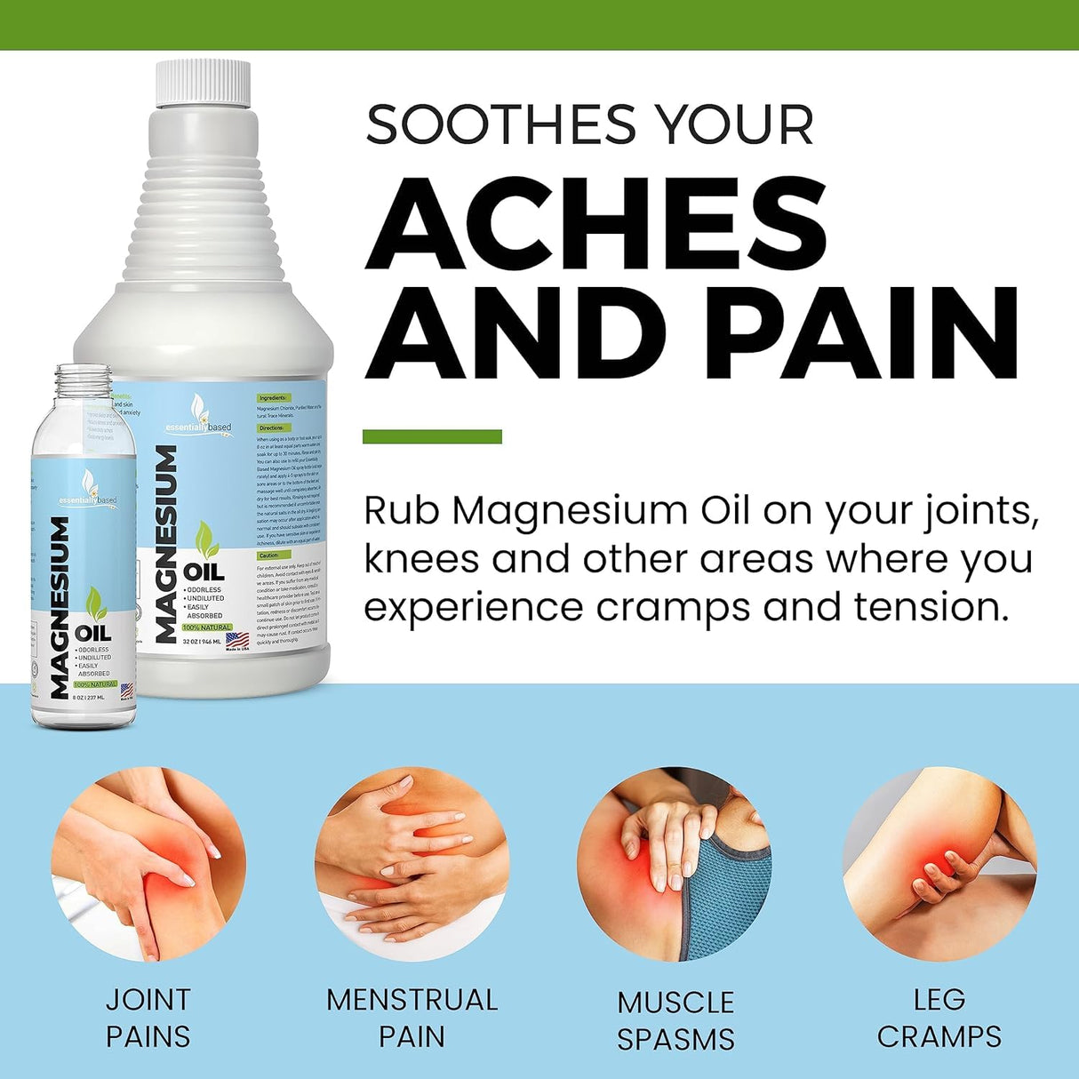 Pure Magnesium Oil Spray 32oz - Topical Magnesium Spray for Sleep Extra Strength - Less Sting - Less Itch - 100% Natural and Organic Oil - Made in USA