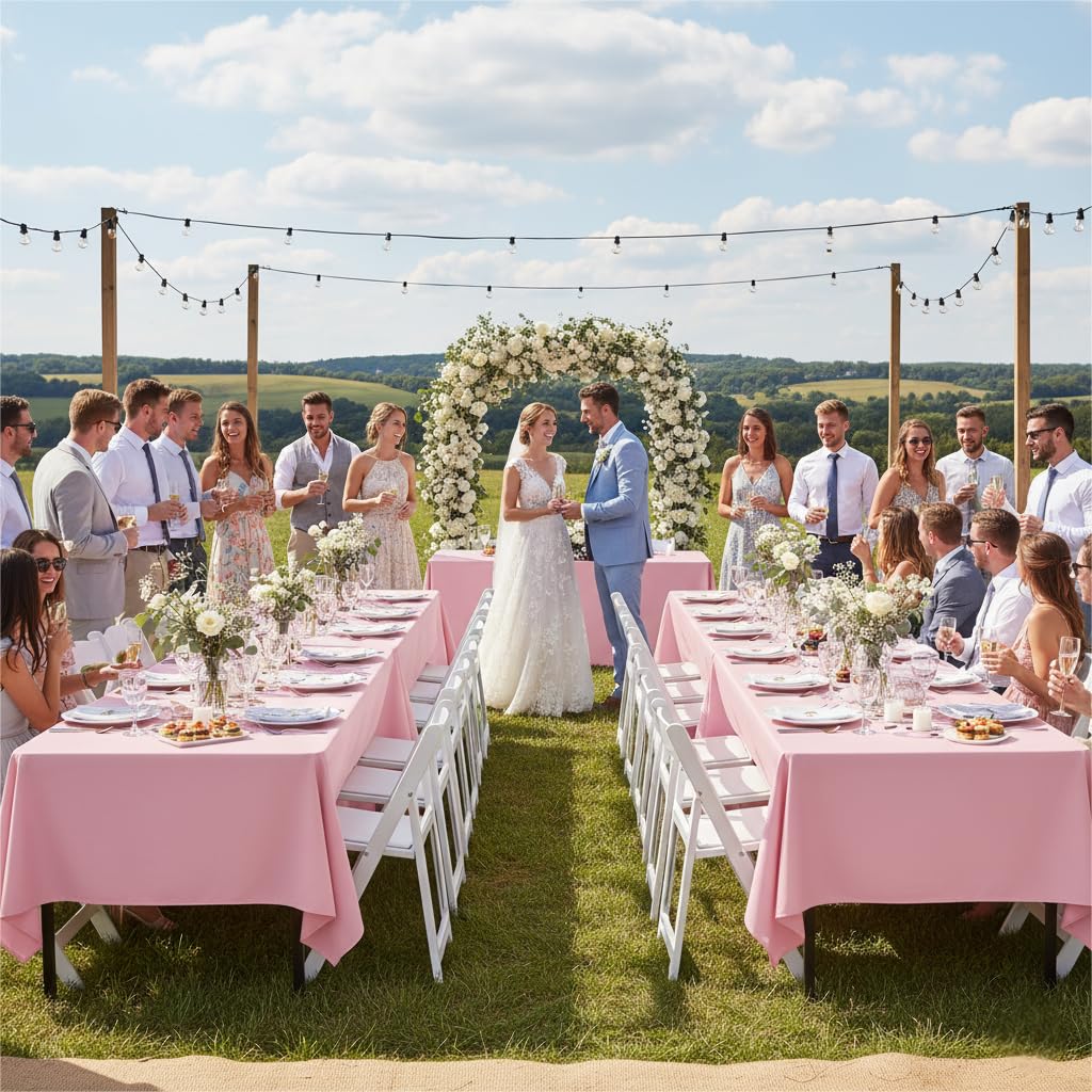 sancua Pink Tablecloths for 6 Foot Rectangle Tables, 8 Pack - Washable Polyester Fabric Table Cloth for Wedding Christmas Party, Birthday, Banquet Reception, 54x108 Inch