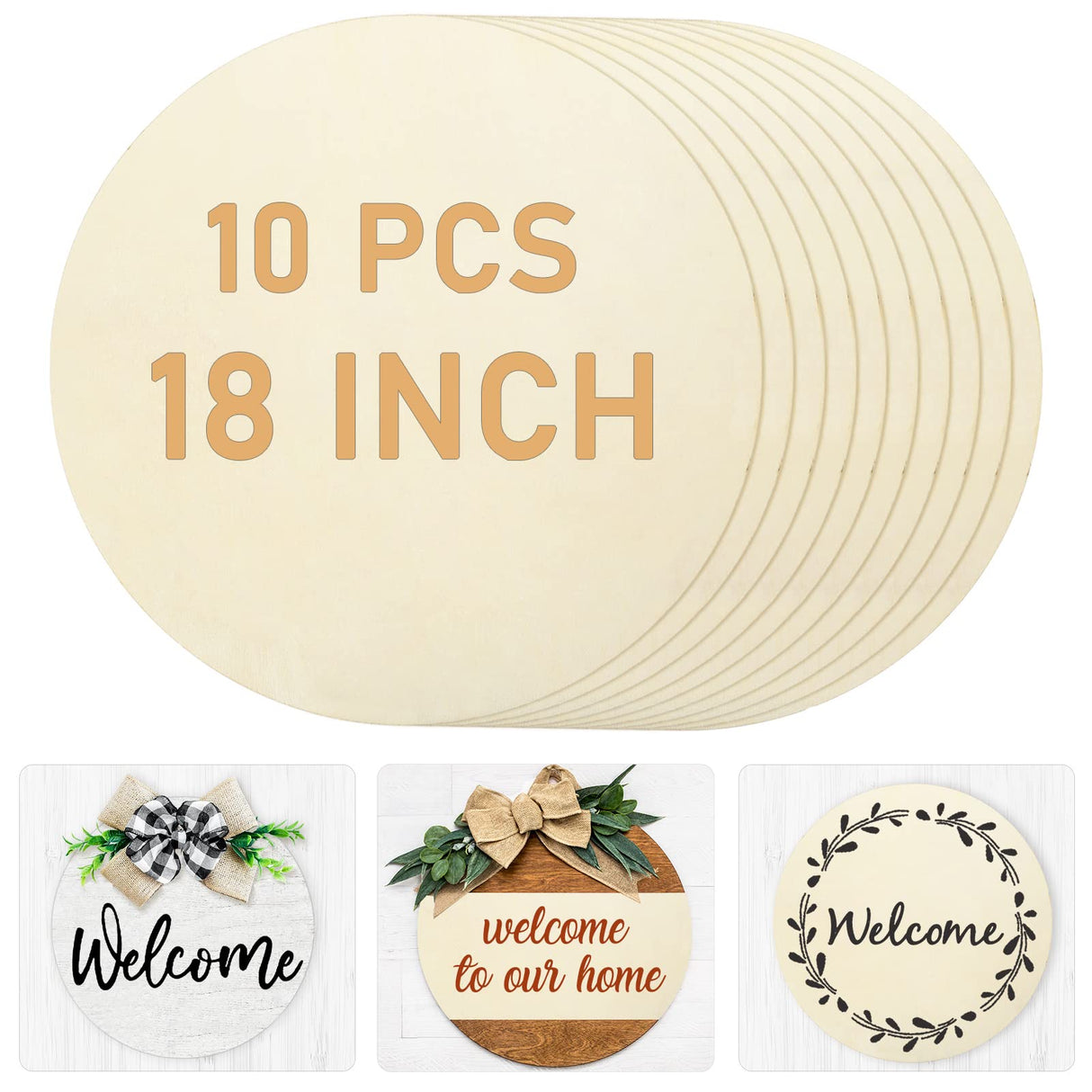 Whaline 18 Inch Wood Circles for Crafts 10Pcs Christmas Unfinished Round Wooden Discs Farmhouse Rustic Wood Sign 3mm Natural Blank Wood Slices for Winter DIY Painting Carving Art Craft Wood Burning