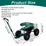 VINGLI Garden Cart with Rolling Seat, Wheels, Adjustable Steering Handle & Utility Tool Tray, Planting Wagon Scooter, Gardening Tool for Senior, for Patio, Backyard, Lawn & Outdoor (Green)